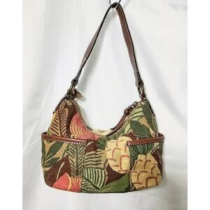 Fossil - Tan Multi-Color, Cotton / Canvas Mini Shoulder Purse w/ Tropical Design